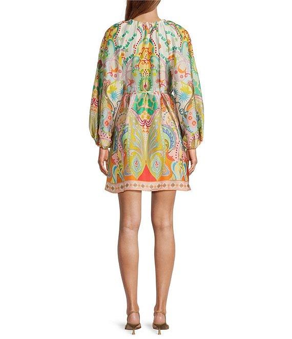 Antonio Melani Raffaella Printed Satin Tie Neck Long Sleeve Dress Product Image