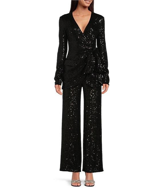 Belle by Badgley Mischka Iris Sequin Flat Front Coordinating Pants Product Image