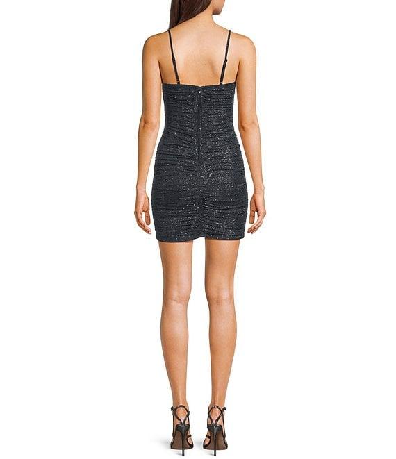 Pear Culture Glitter Power Mesh Sleeveless Cutout Dress Product Image