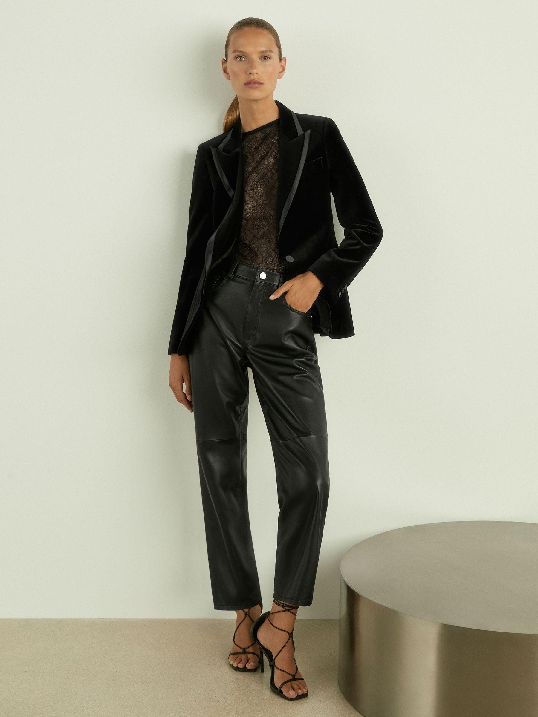 Petite Velvet and Satin Single Breasted Suit Jacket in Black Product Image
