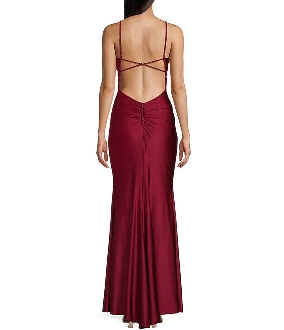 Midnight Doll Spaghetti Strap Scoop Neck Strappy Back Long Satin Dress Product Image