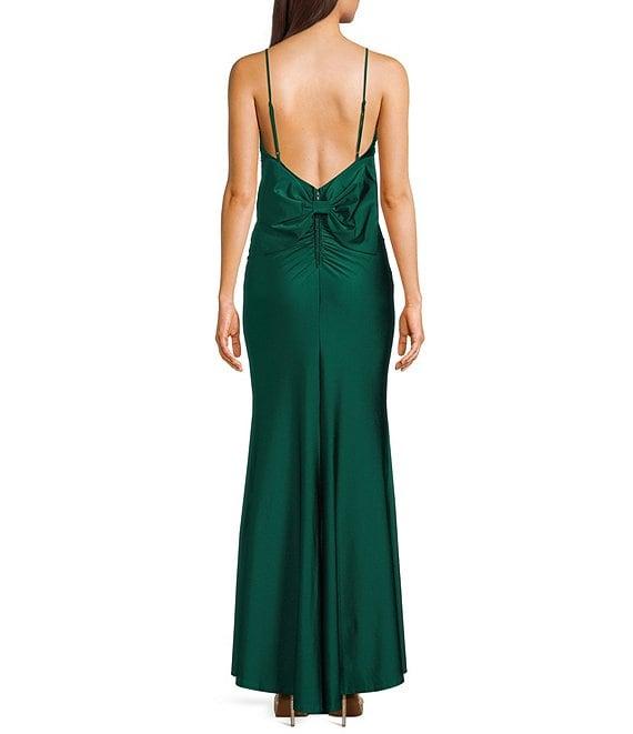 Midnight Doll Satin Knit Scoop Neck Bow Back Dress Product Image