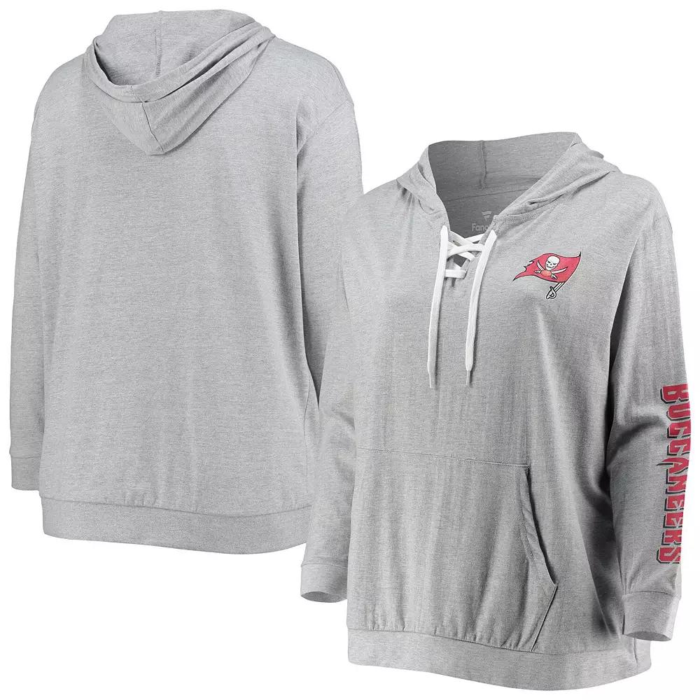 Women's Fanatics Branded Heathered Gray Tampa Bay Buccaneers Plus Size Lace-Up Pullover Hoodie, Size: 4XL, Grey Product Image