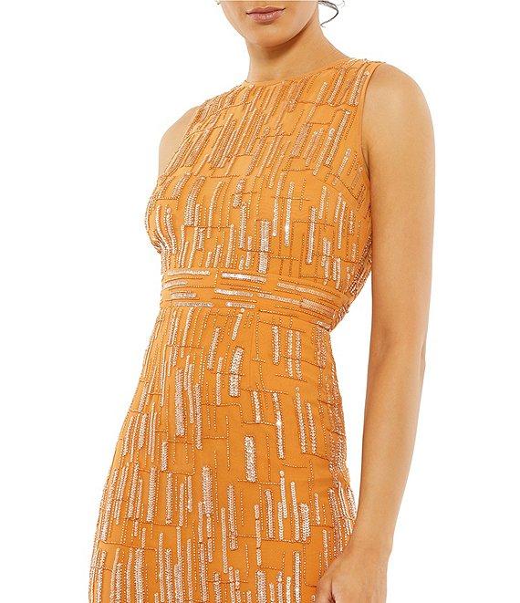 Mac Duggal Sleeveless Abstract Beaded Midi Dress Product Image