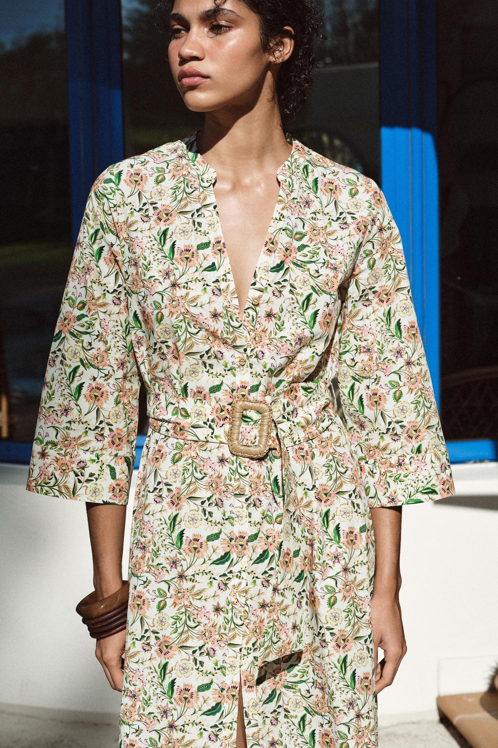 PRINTED MIDI POPLIN DRESS Product Image