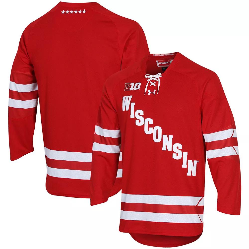 Men's Under Armour Red Wisconsin Badgers UA Replica Hockey Jersey,  Product Image