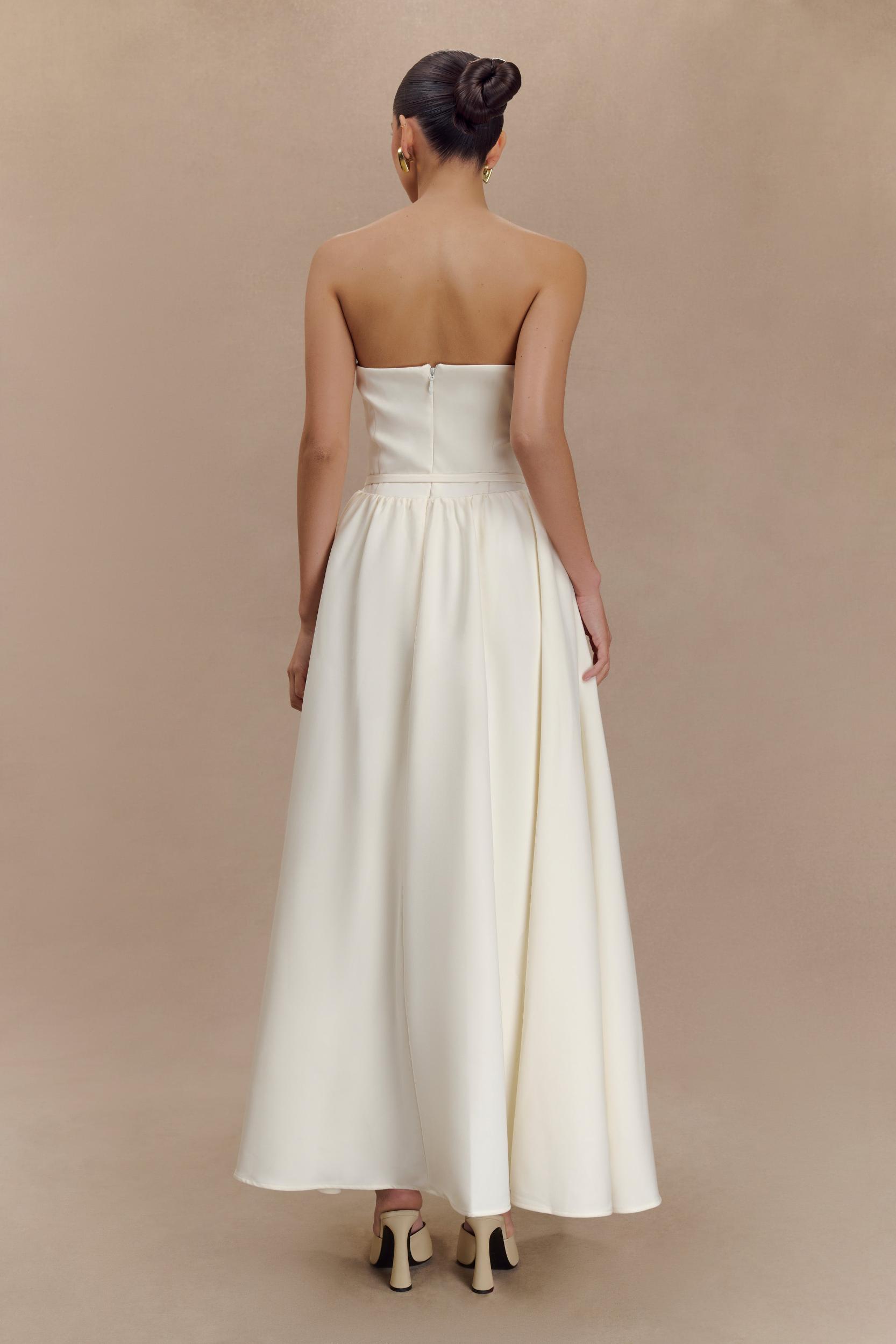 Penny Strapless Contrast Midi Dress - Ivory & Burgundy Product Image