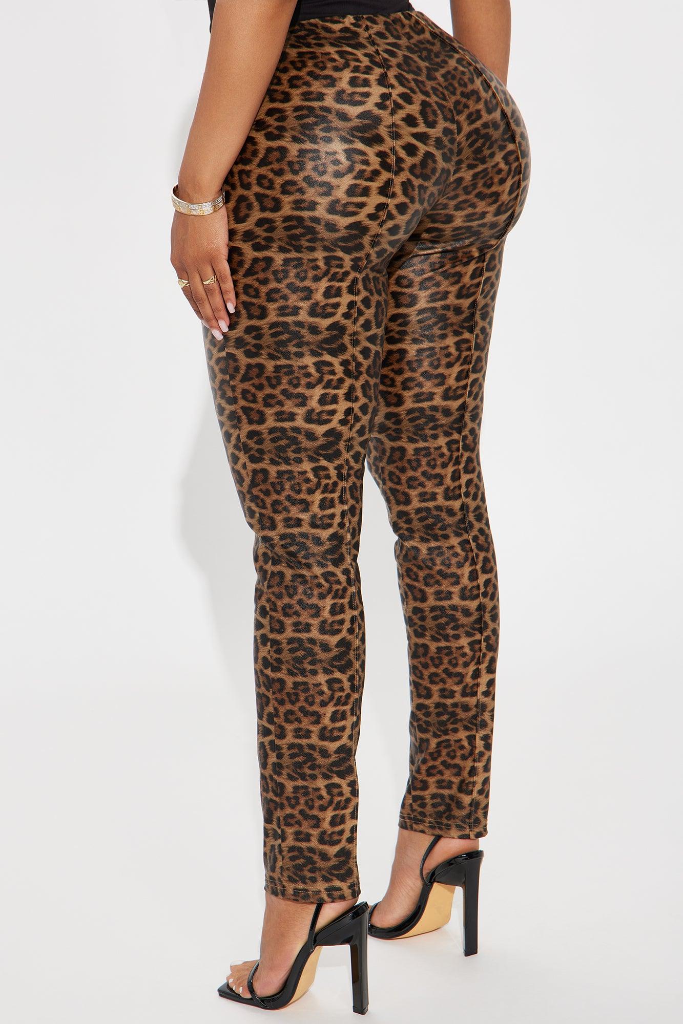 On The Hunt Leopard Faux Leather Cigarette Pant - Brown Combo Female Product Image