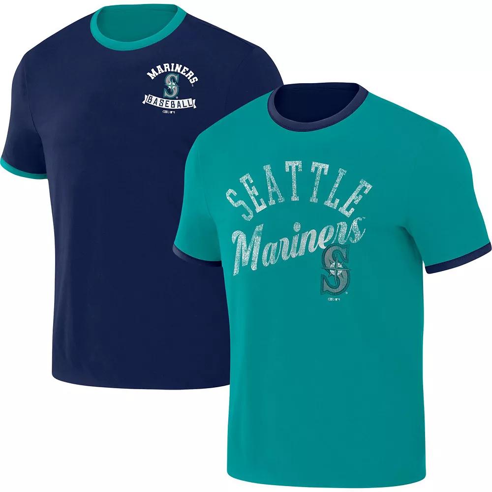 Men's Darius Rucker Collection by Fanatics Navy/Aqua Seattle Mariners Two-Way Ringer Reversible T-Shirt,  Product Image