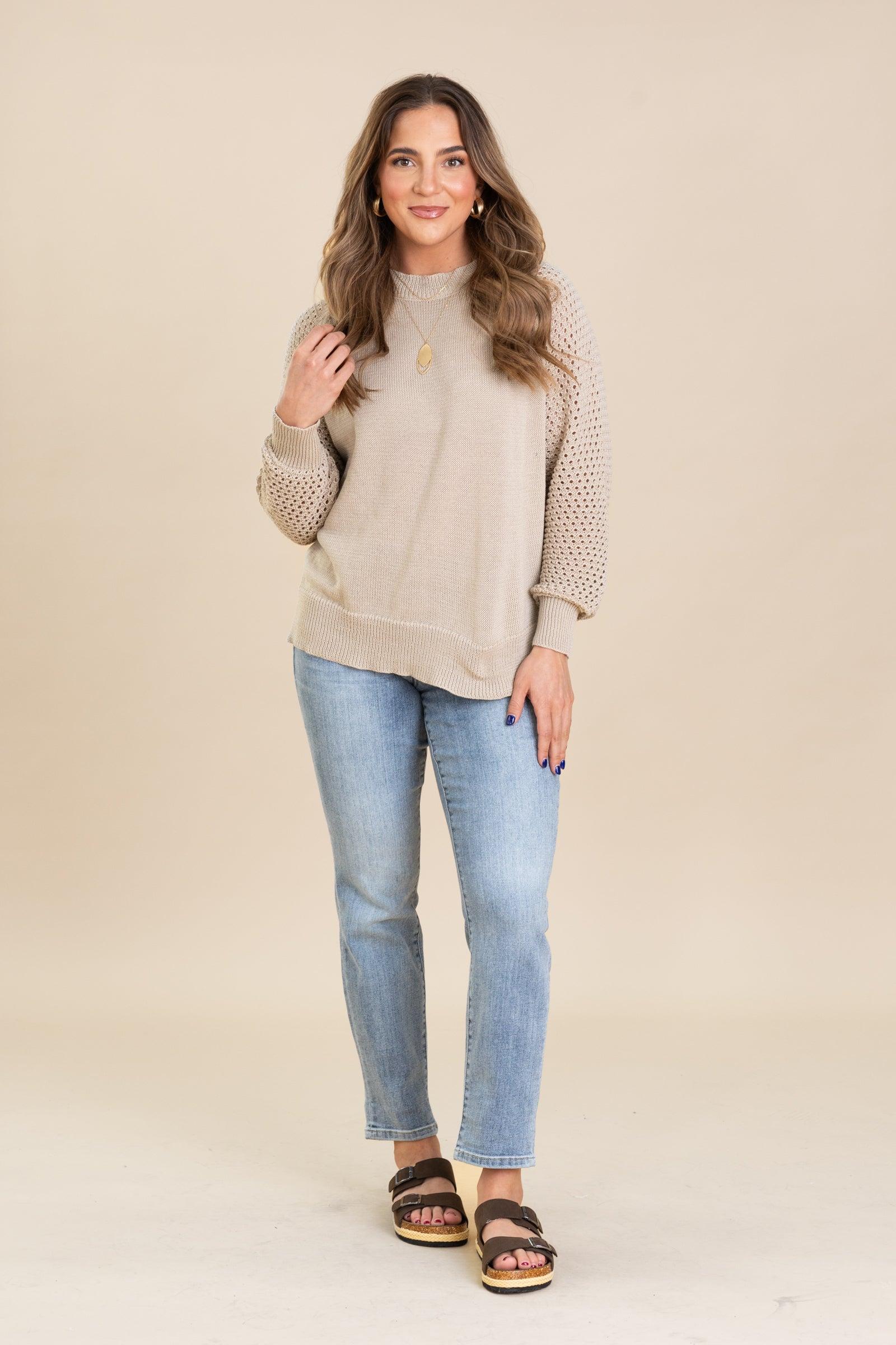 Lightweight Knit Pullover Top With Pointelle Product Image