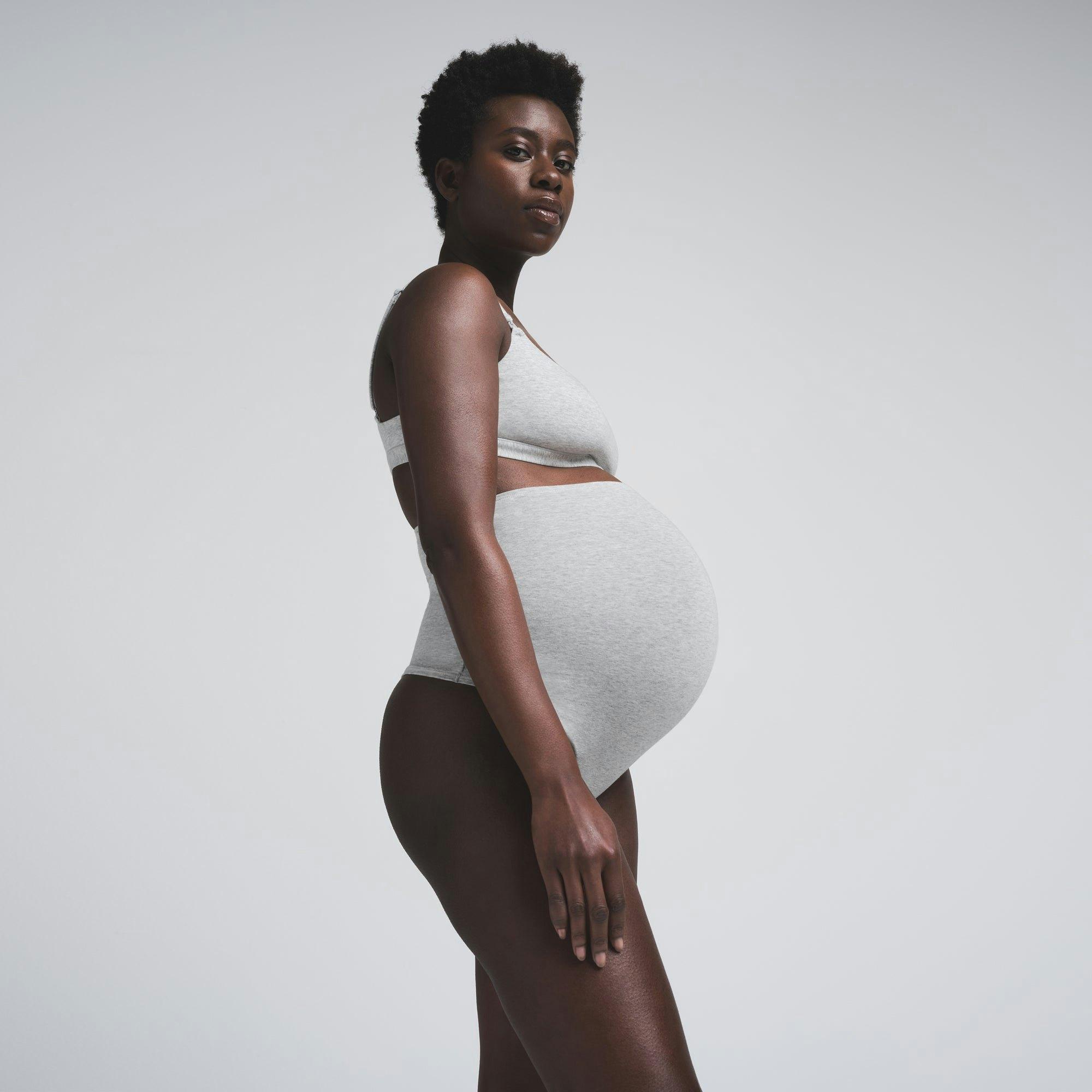 COTTON JERSEY MATERNITY HIGH-WAISTED THONG | LIGHT HEATHER GREY Product Image