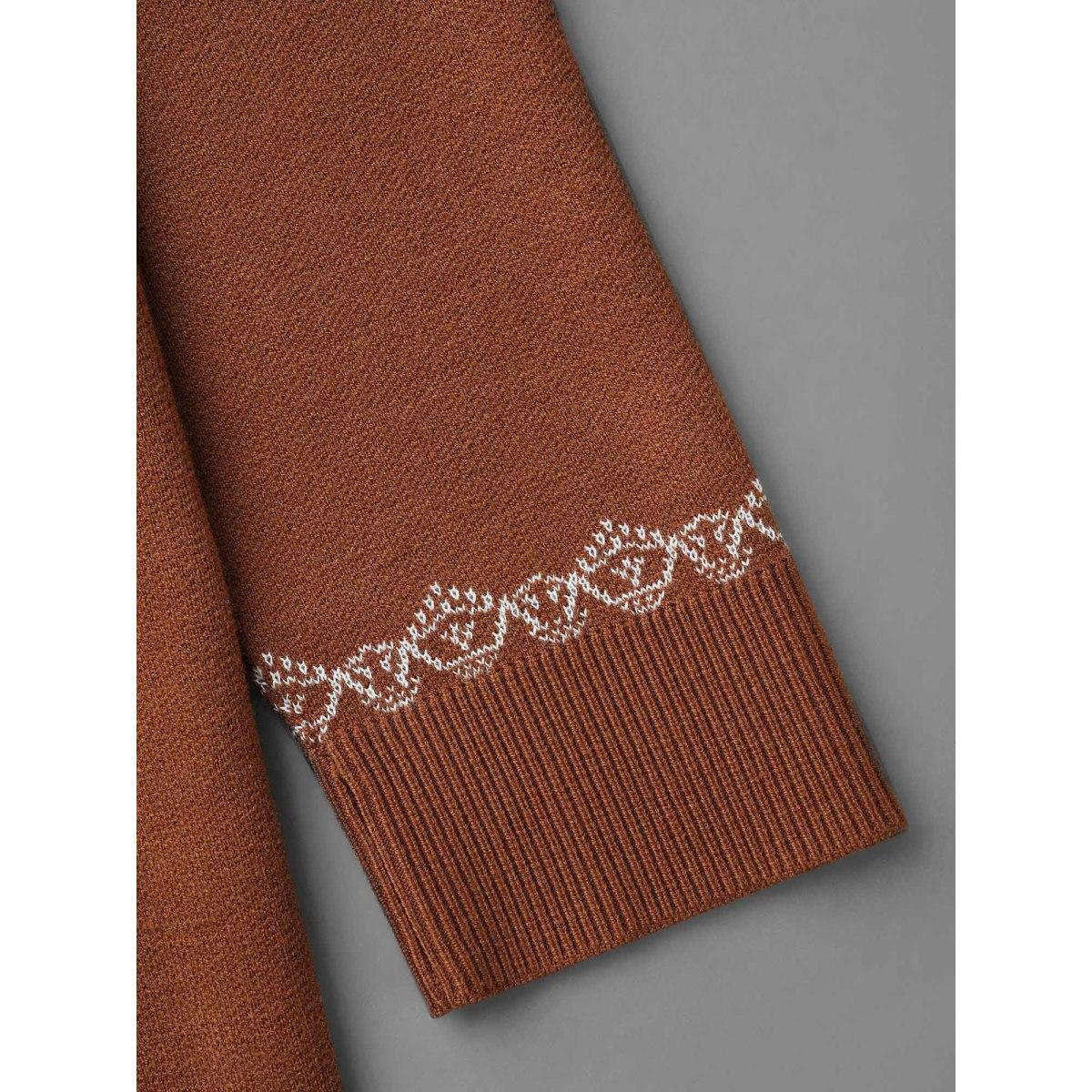 Plus Size Bandana Jacquard Pattern Round Neck Pullover Browncoffeecolor Women Casual Loose Long Sleeve Round Neck Everyday Pullovers BloomChic 28/5X Product Image