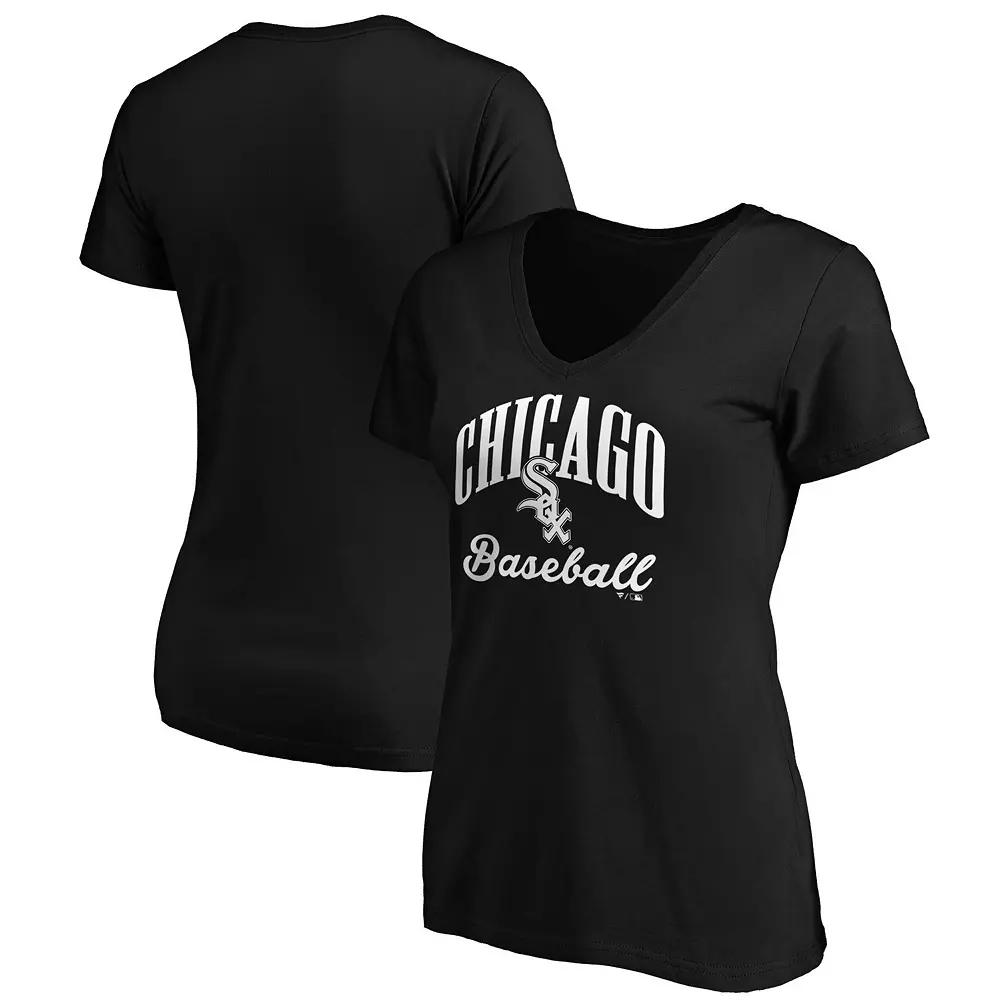 Women's Fanatics Branded Heathered Charcoal Chicago White Sox Team Logo Lockup V-Neck T-Shirt,  Product Image