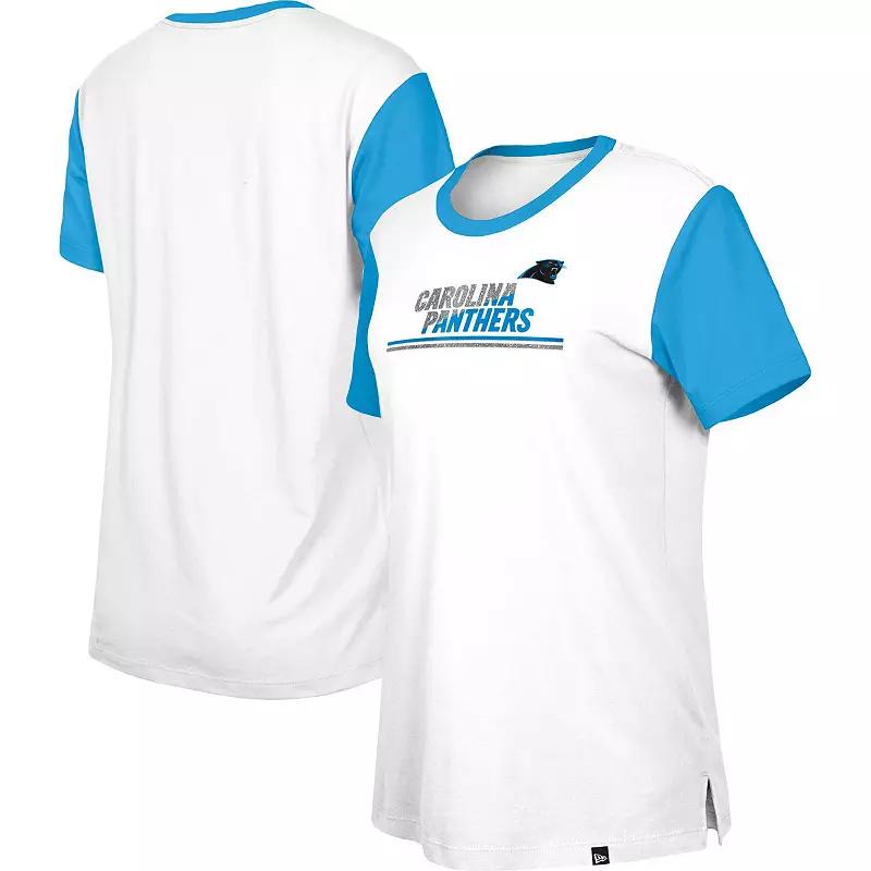 Women's New Era White/Blue Carolina Panthers Third Down Colorblock T-Shirt,  Product Image