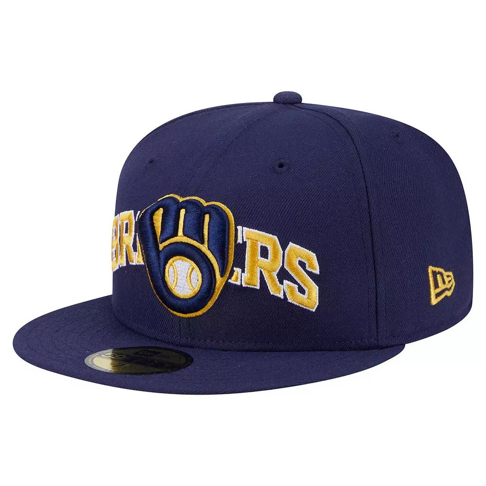 Men's New Era Navy Milwaukee Brewers Overlap 59FIFTY Fitted Hat, Size: 7, Blue Product Image