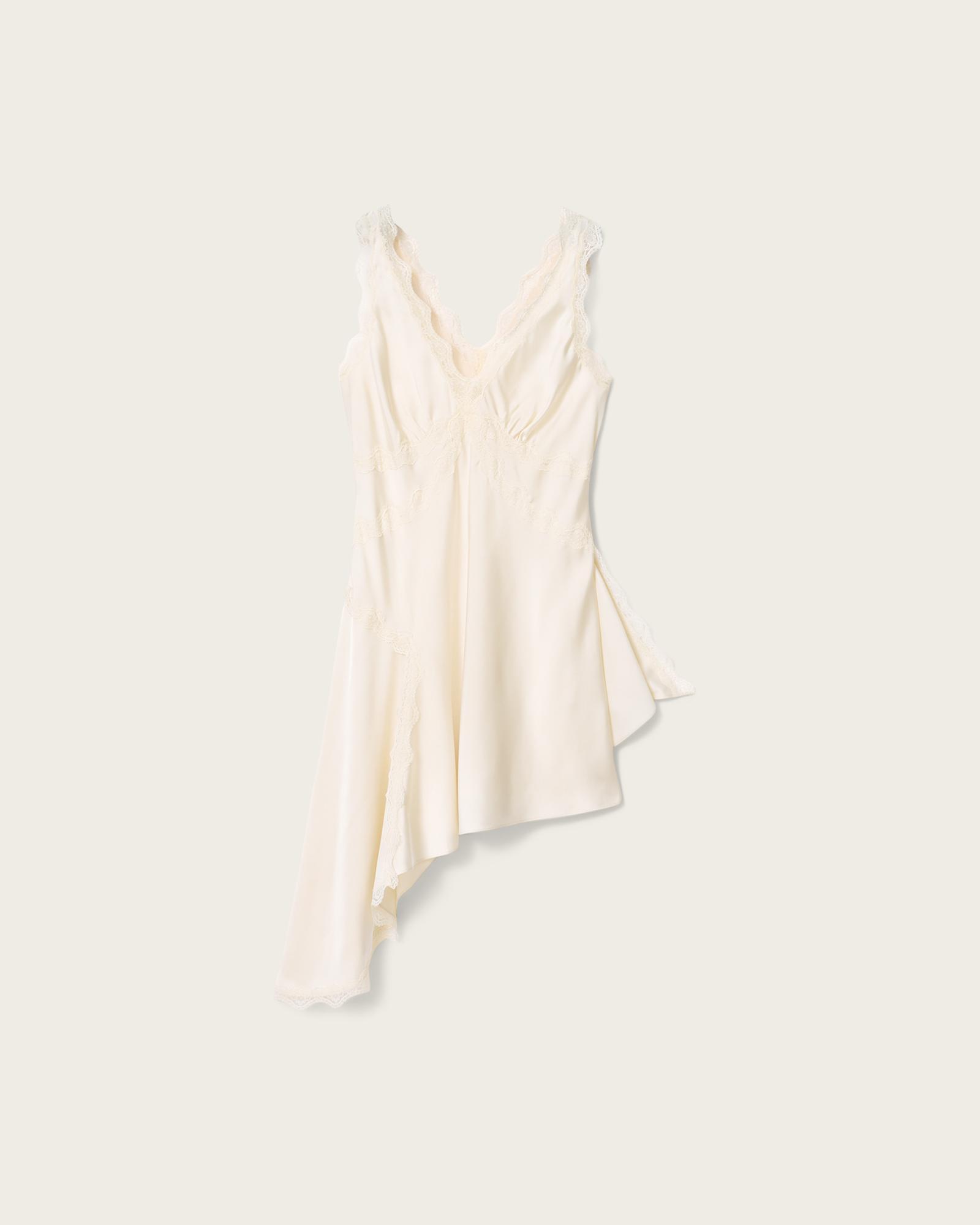 Ilka Asymmetric Lace Mini Dress ECRU WHITE | ALLSAINTS US Product Image