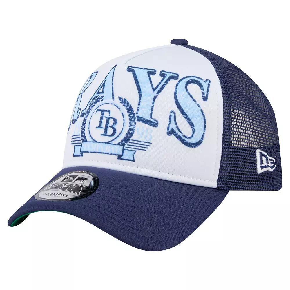 Men's New Era  Navy Tampa Bay Rays Distressed 9FORTY A-Frame Adjustable Trucker Hat, Blue Product Image