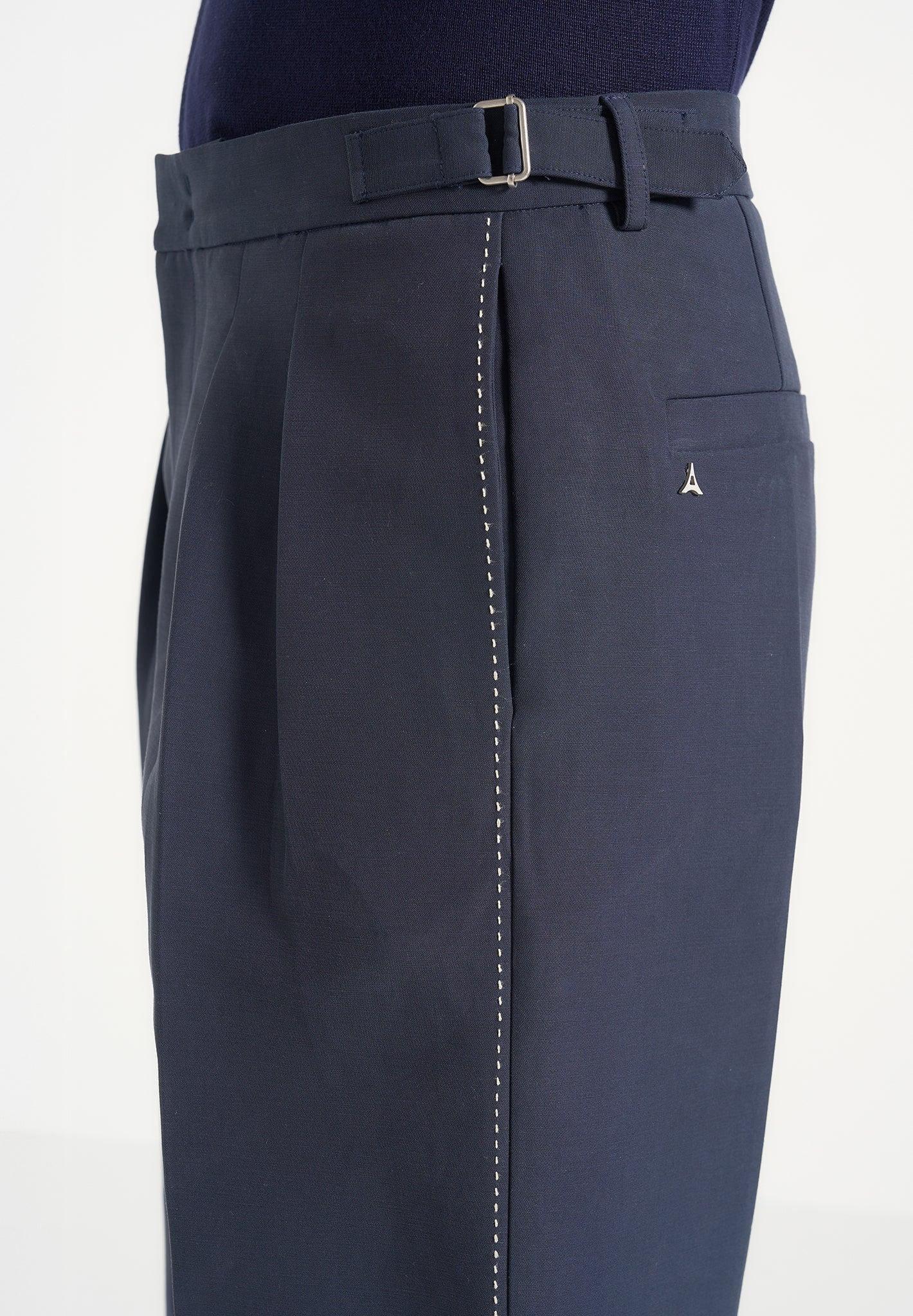 Nolan - Twin Pleat Chino Trousers with Stitch Detail - Navy Male Product Image