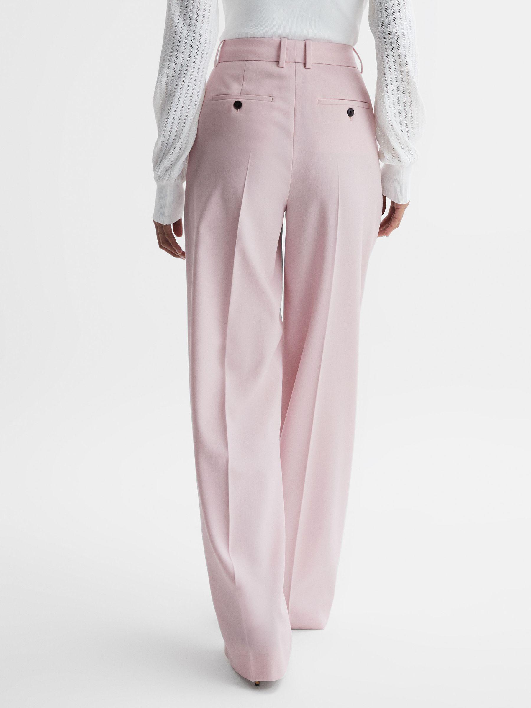 Wool Blend Mid Rise Wide Leg Trousers in Pink Product Image