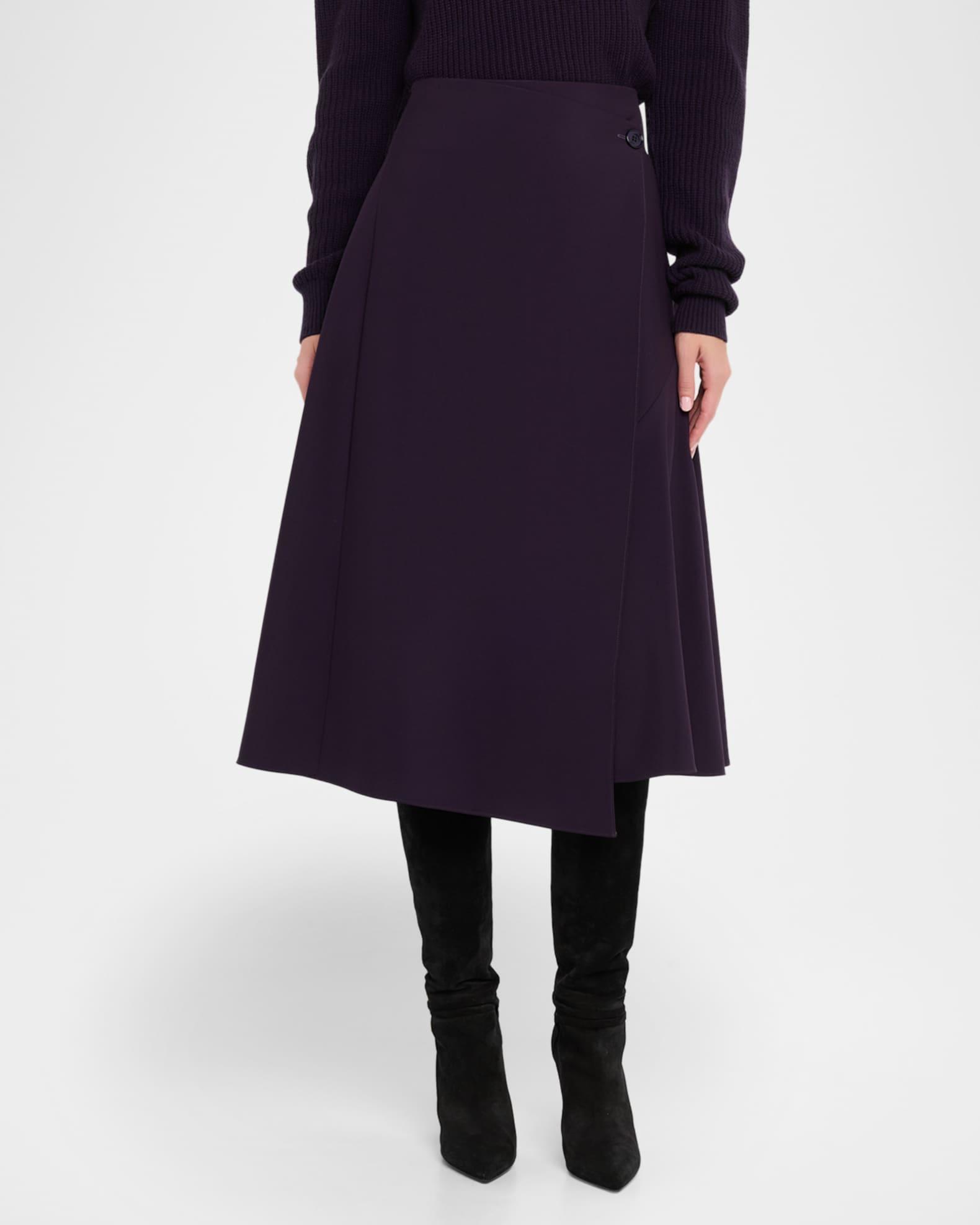 Draped  Wool Broadcloth Wrap Midi Skirt Product Image