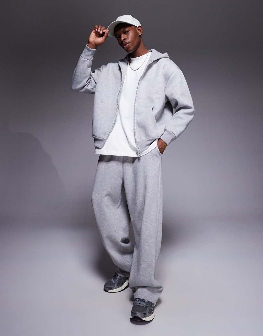 ASOS DESIGN heavyweight oversized scuba hoodie with zip in gray heather Product Image