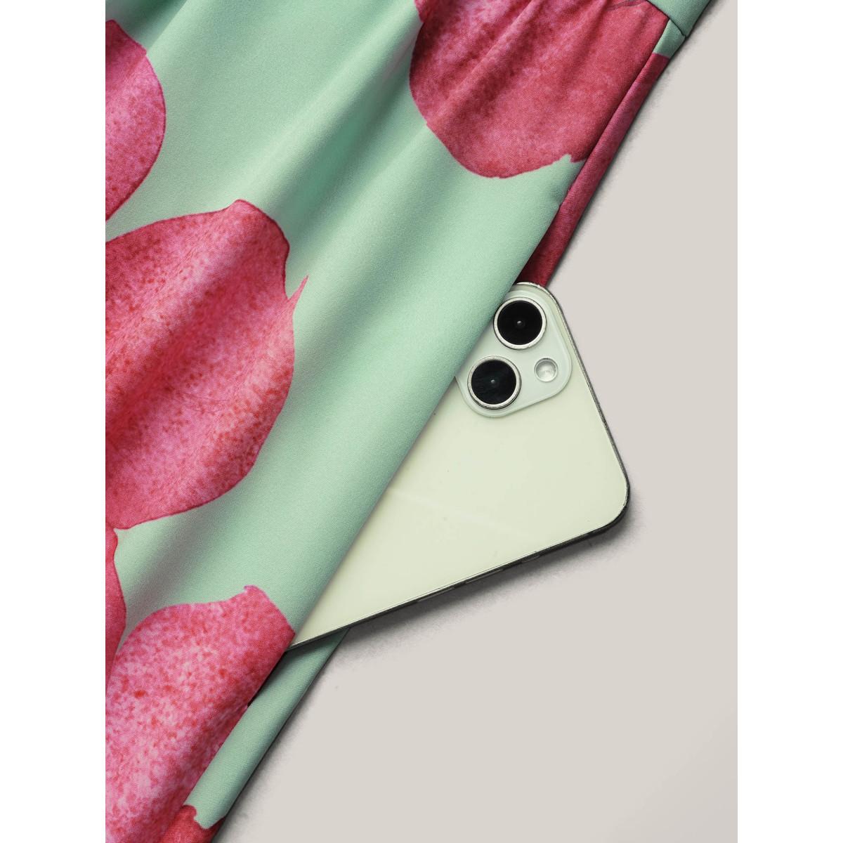 Plus Size Floral Print V-Neck Tied Midi Dress RedViolet Women Romantic Gathered V-neck Sleeveless Curvy BloomChic 18-20/2X Product Image