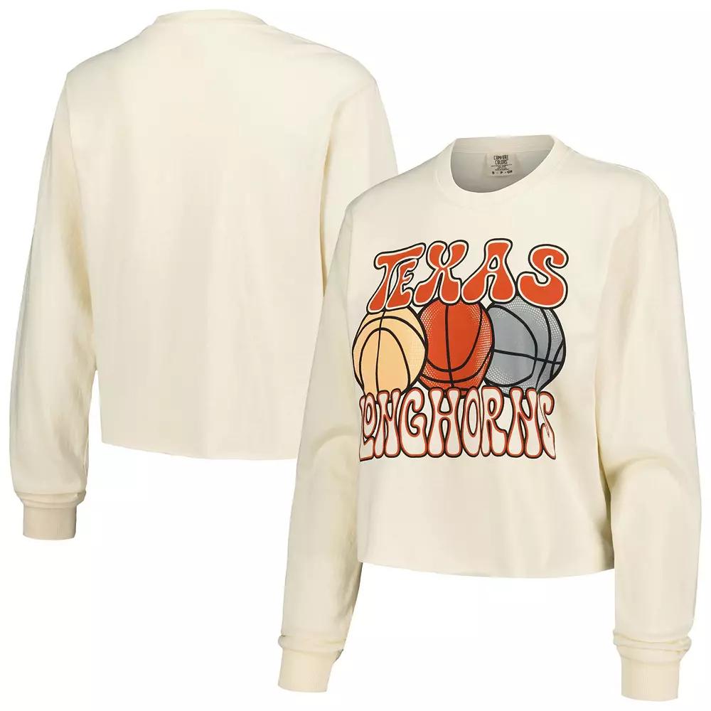 Women's Natural Texas Longhorns Comfort Colors Basketball Cropped Long Sleeve T-Shirt, Size: Medium, Beige Product Image