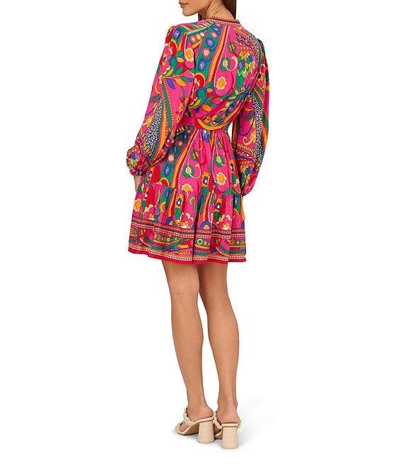 Adrianna by Adrianna Papell Abstract Printed Surplice V-Neck Long Sleeve Dress Product Image