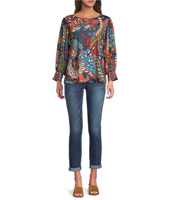 Ali Miles Paisley & Floral Printed Crew Neck Long Sleeve Tunic Product Image