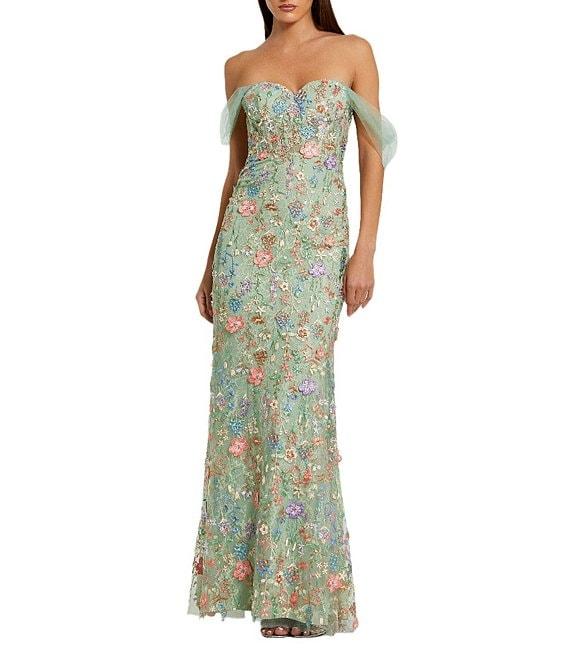Mac Duggal Embroidered Floral Off-The-Shoulder Neck Draped Sleeve Gown Product Image