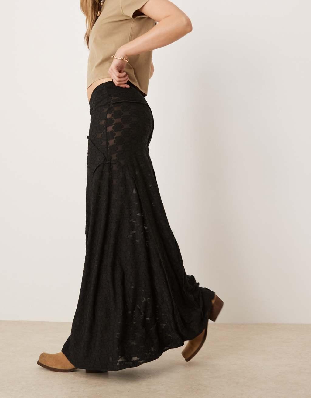 ASOS DESIGN lace seamed maxi skirt in black Product Image