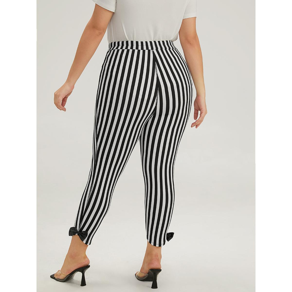 Plus Size Halloween Striped Patchwork Bowknot Pants Women Multicolor Elegant Bodycon High Rise Festival-Halloween Pants BloomChic 12/L Product Image