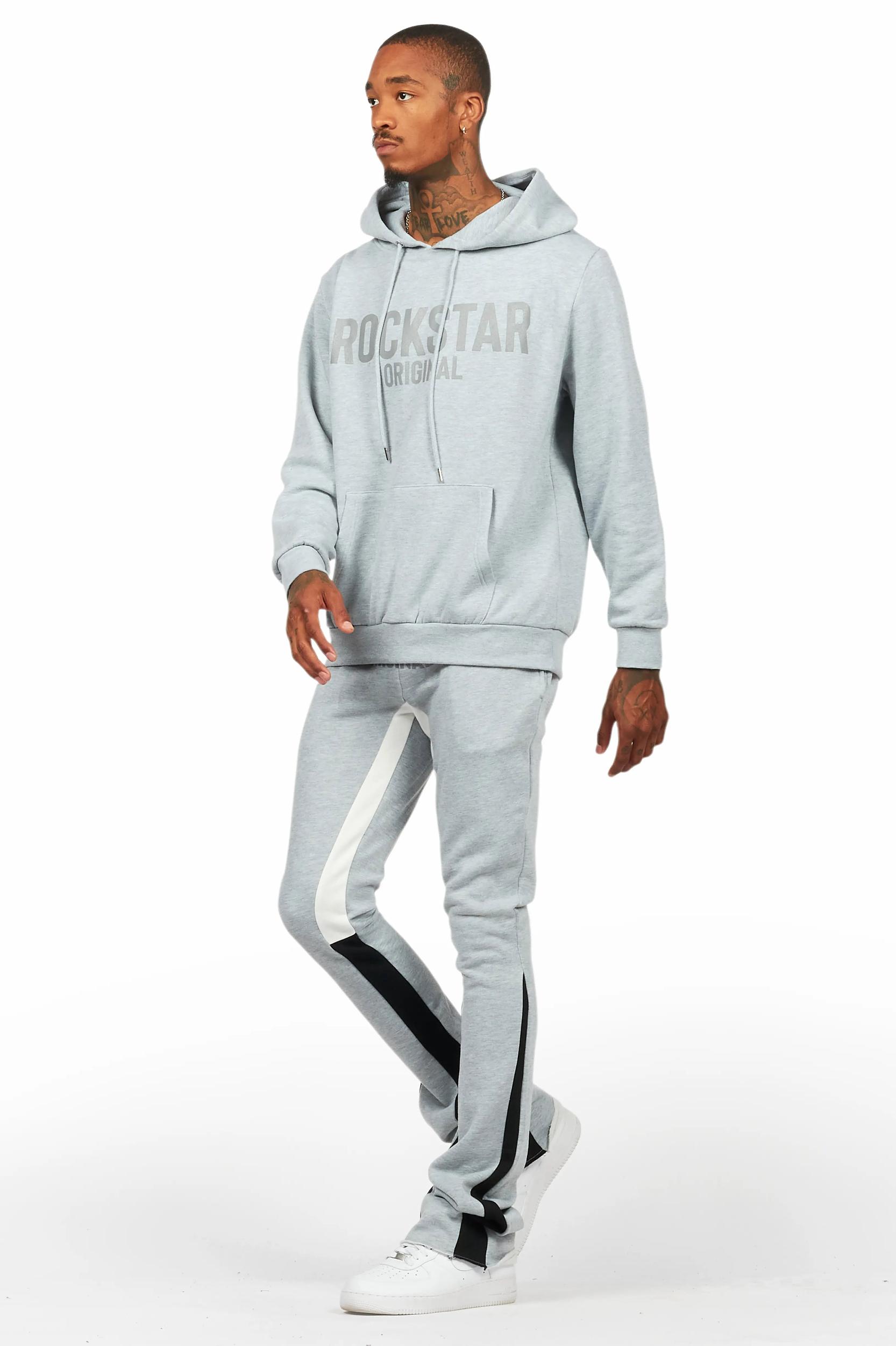 Sana Heather Grey Hoodie/Stacked Flare Track Pant Set Male Product Image