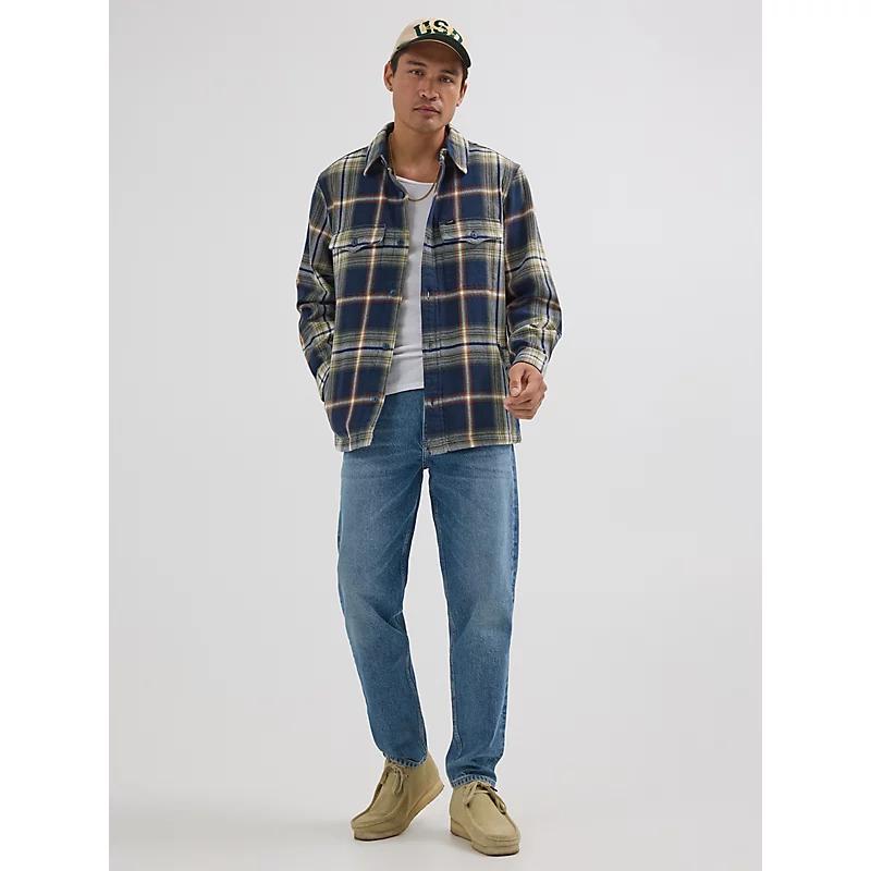 Mens Loose Fit Flap Pocket Plaid Overshirt Product Image