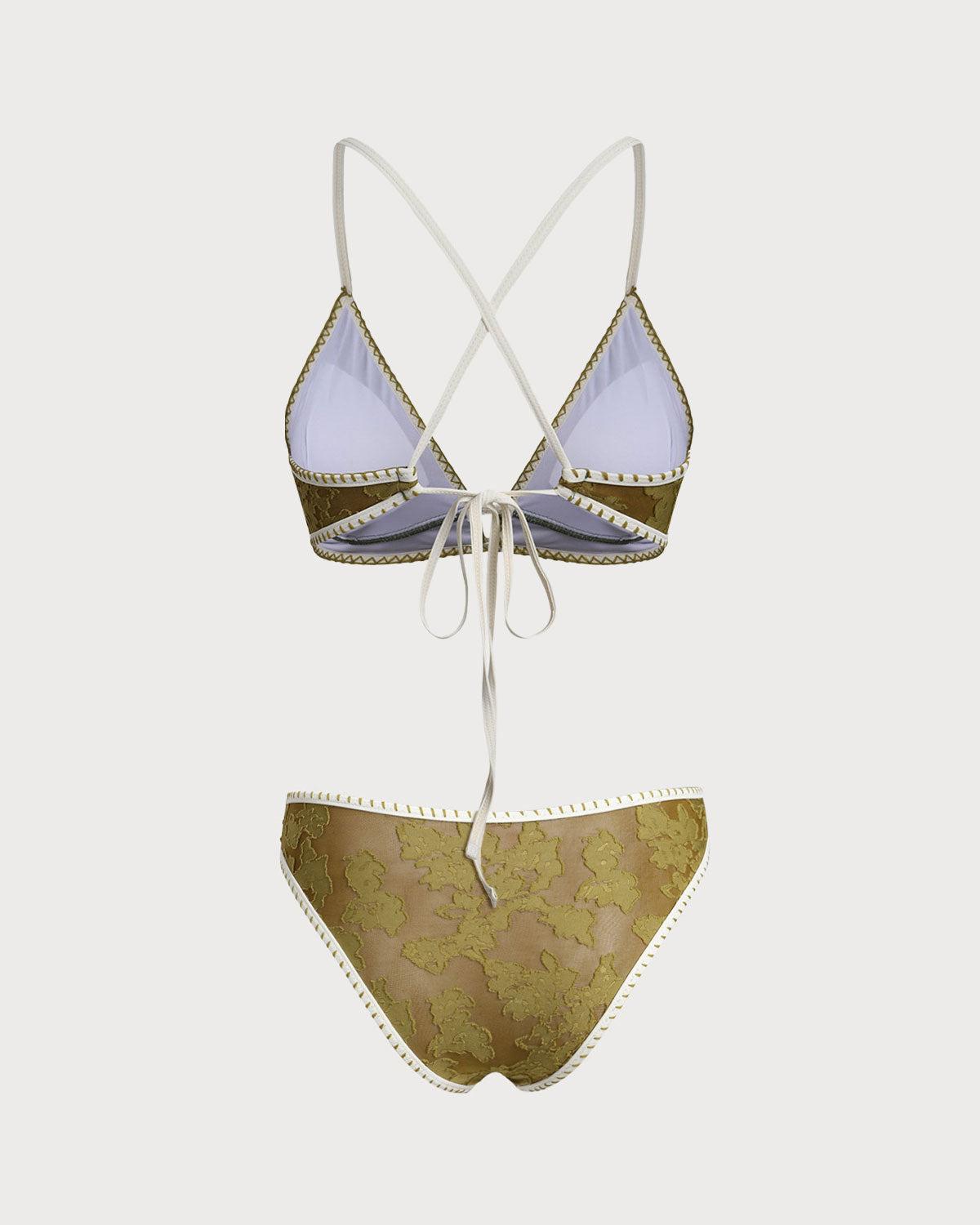 Green Floral Tie-back Triangle Bikini Set Product Image