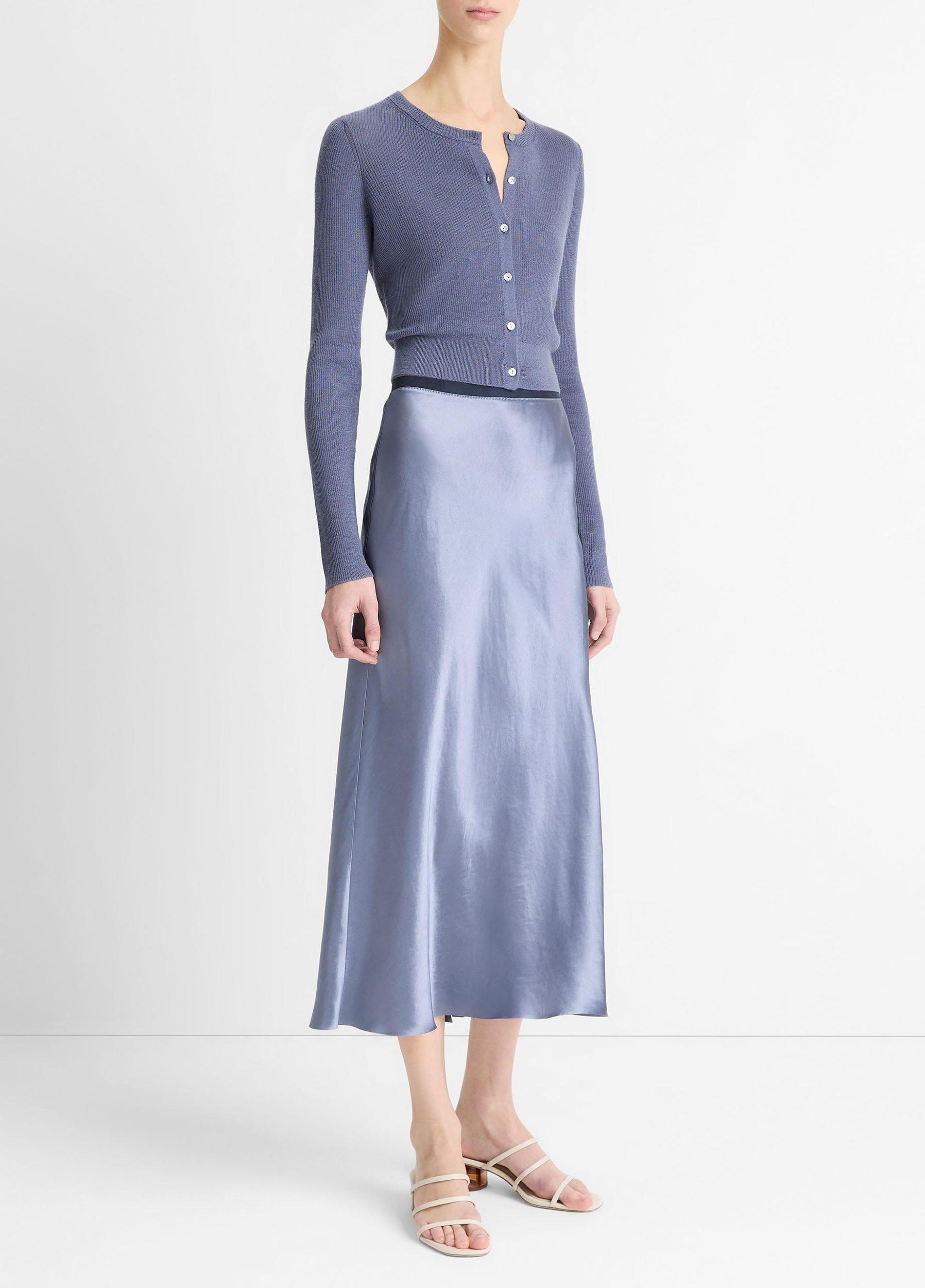 Contrast-Waistband Satin Bias Skirt Product Image