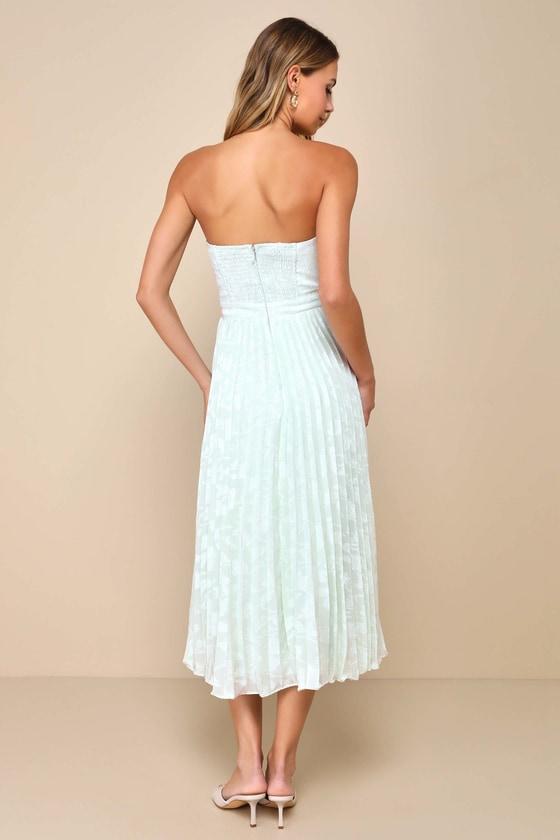 Perfectly Stunning Mint Green Jacquard Strapless Midi Dress Product Image