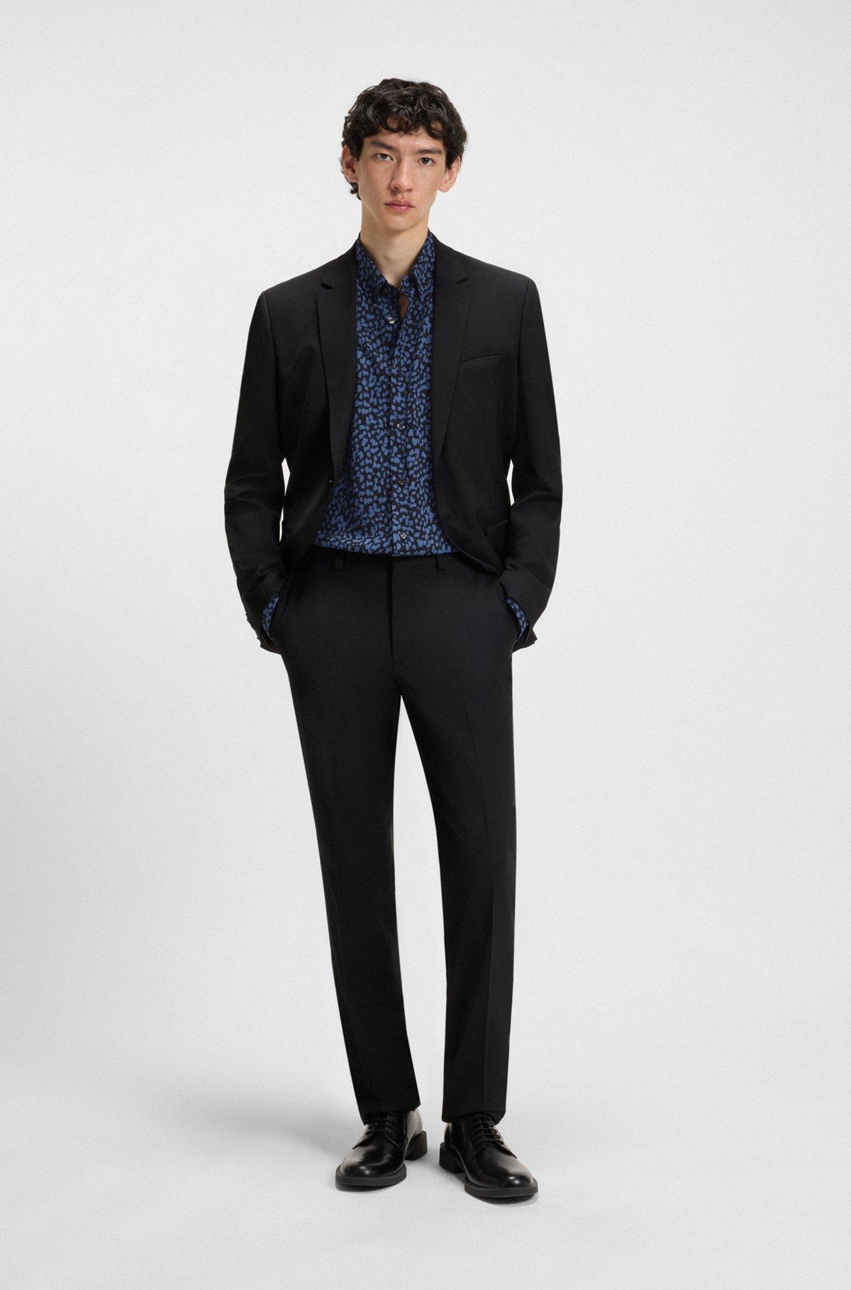 HUGO - Relaxed-fit shirt in abstract-print poplin - Blue Product Image