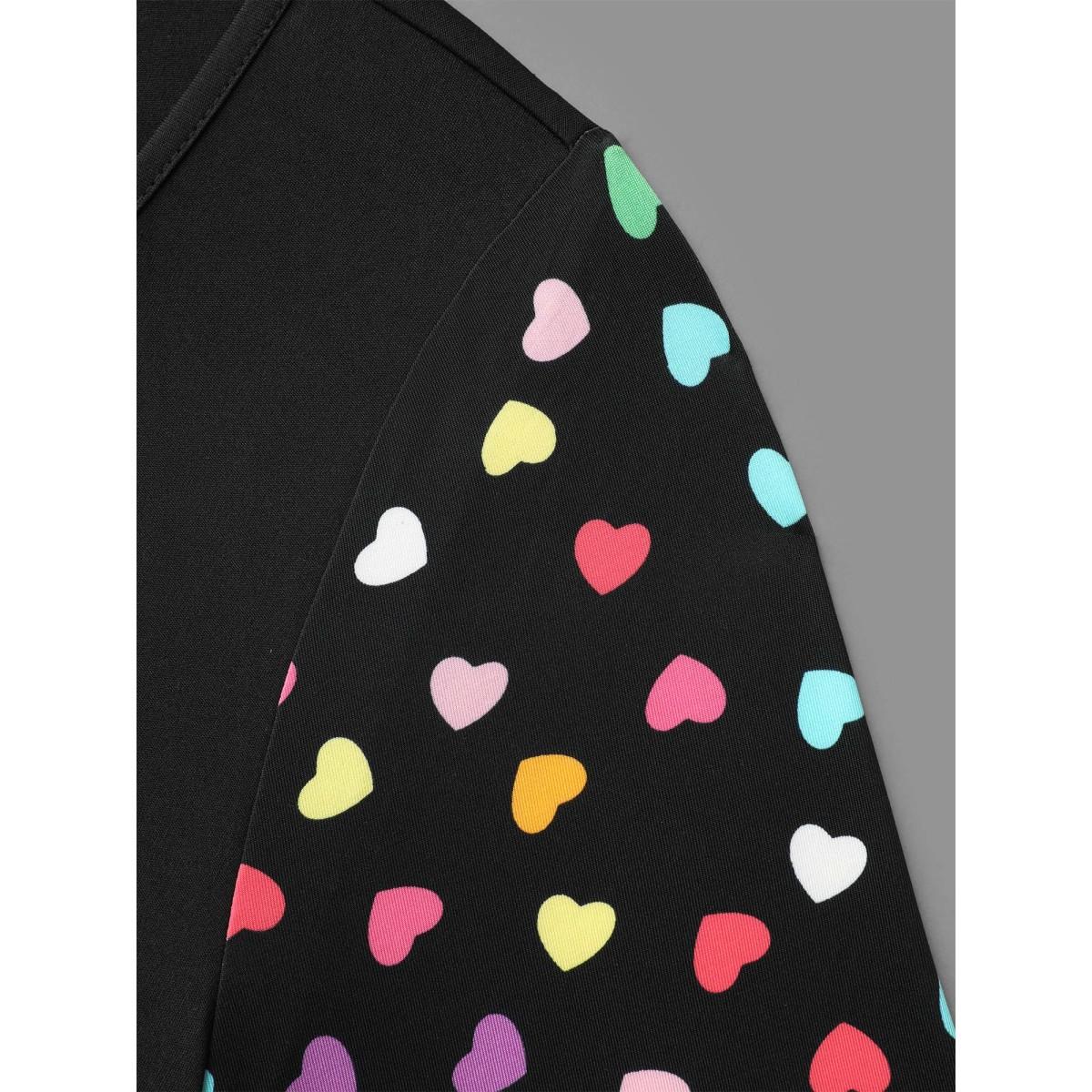 Plus Size Polka Dot Sleeve Waist-Cinched Lace Dress Black Women Elegant Woven ribbon&lace trim Heart neckline Long Sleeve Curvy BloomChic 26/4X Product Image