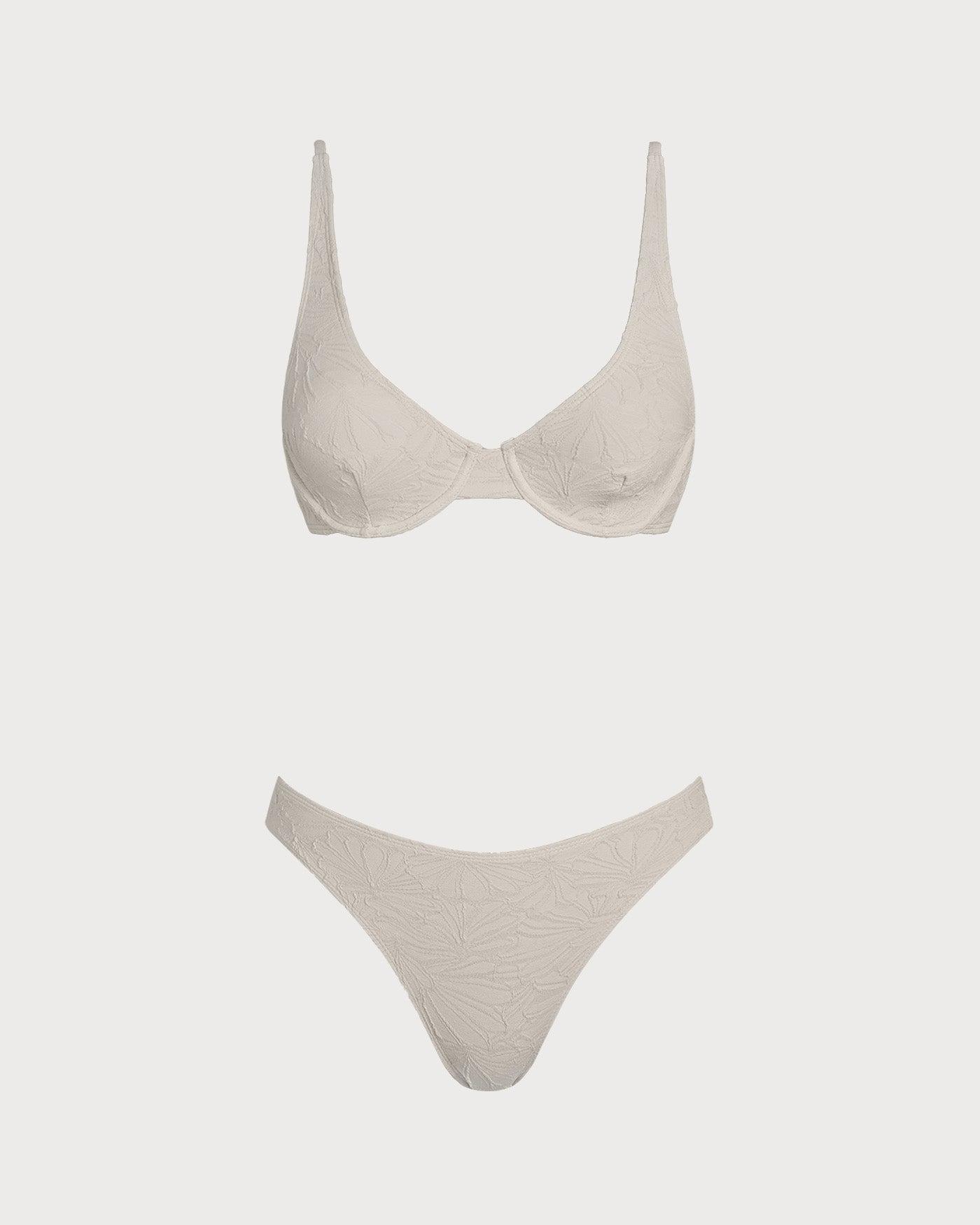 Beige Jacquard Underwire Bikini Set Product Image