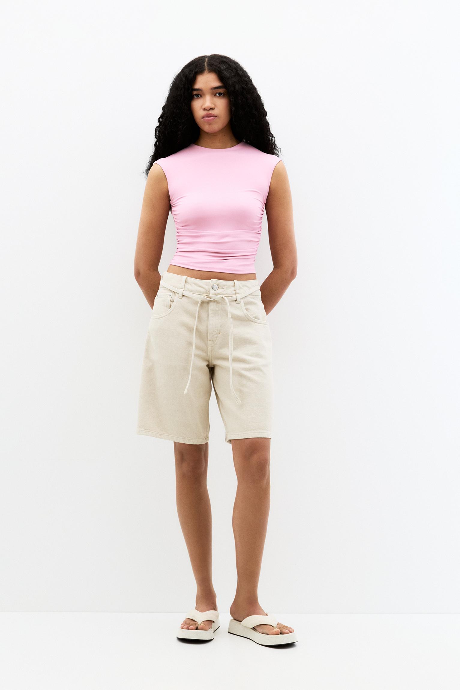 Gathered polyamide cut-out top Product Image