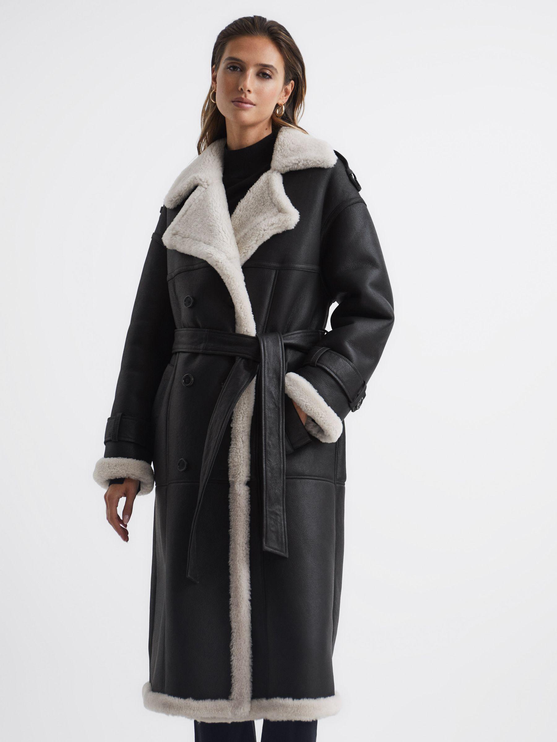 Shearling Trench Coat in Black Product Image