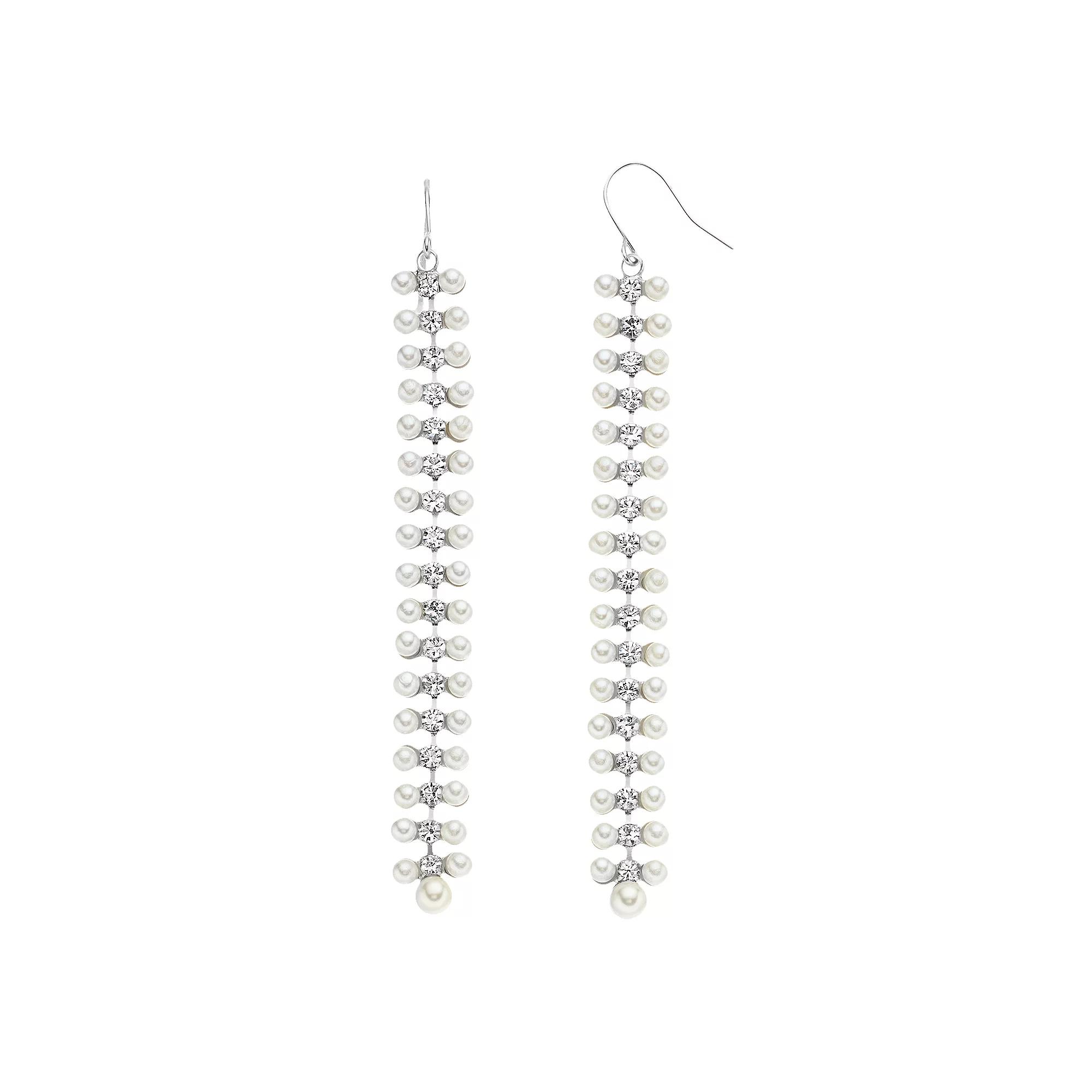 Vieste Silver Tone Linear Fashion Simulated Pearl Nickel Free Drop Earrings, Womens Product Image