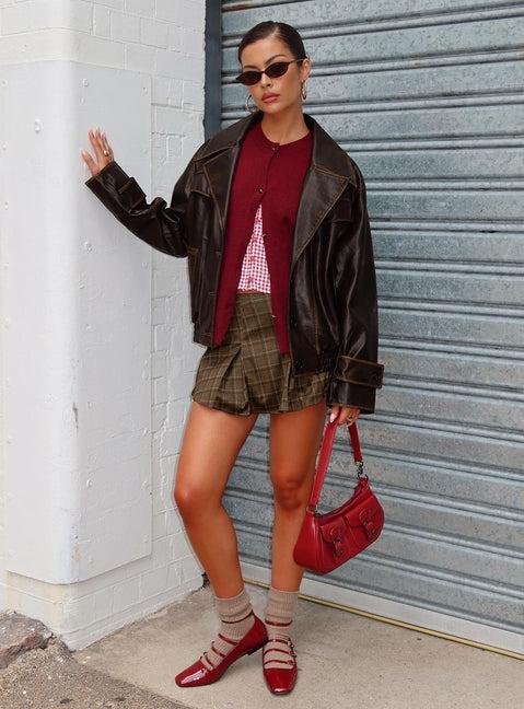 Nicolie Faux Leather Jacket Vintage Washed Brown Product Image