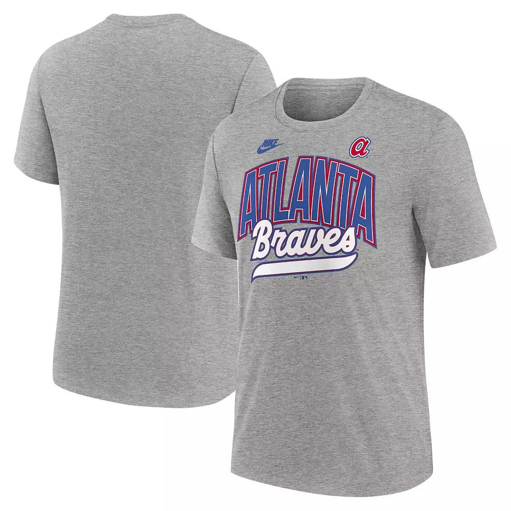 Men's Nike Heather Gray Atlanta Braves Cooperstown Collection Retro Tri-Blend T-Shirt,  Product Image