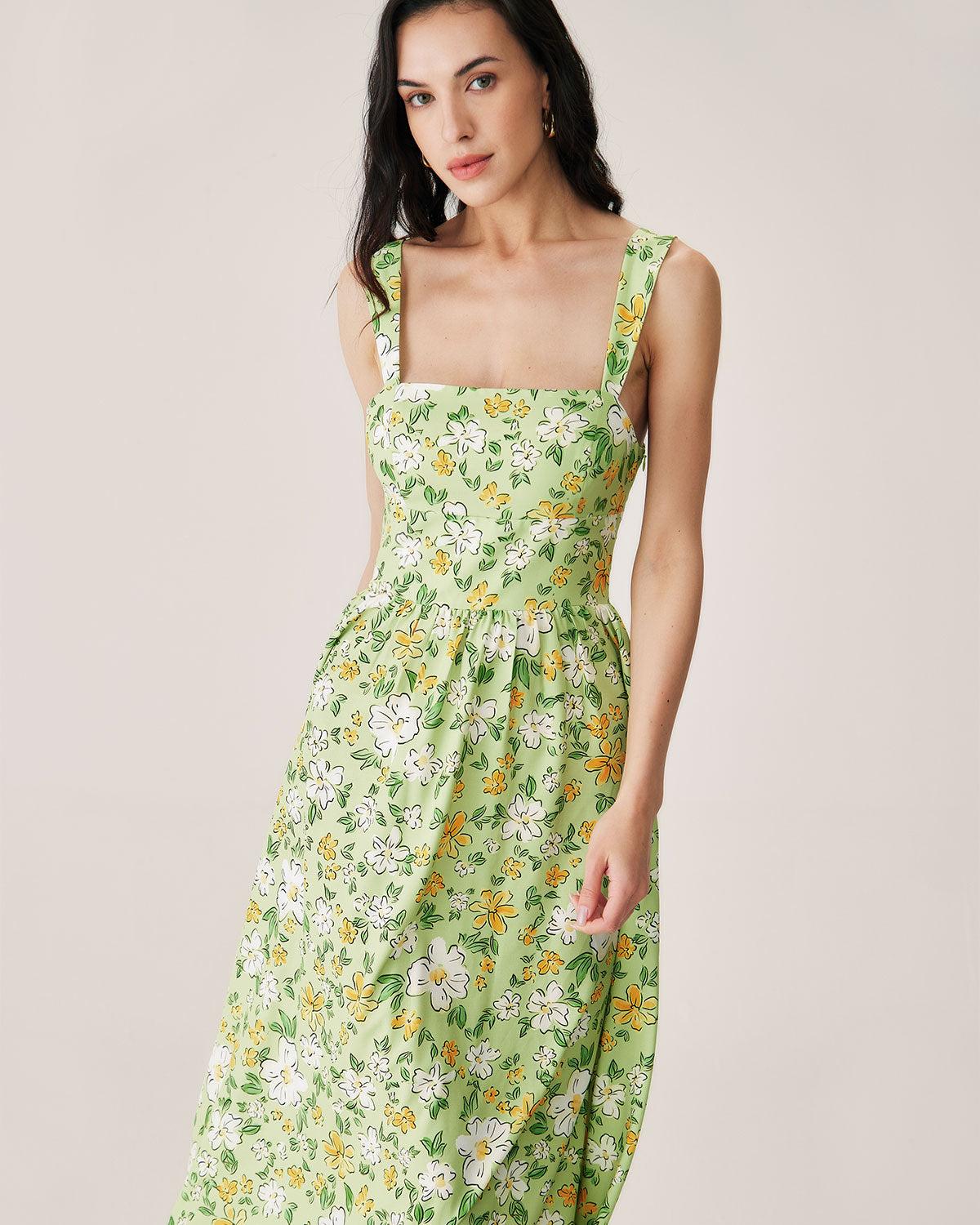 Green Floral Backless Maxi Dress Product Image