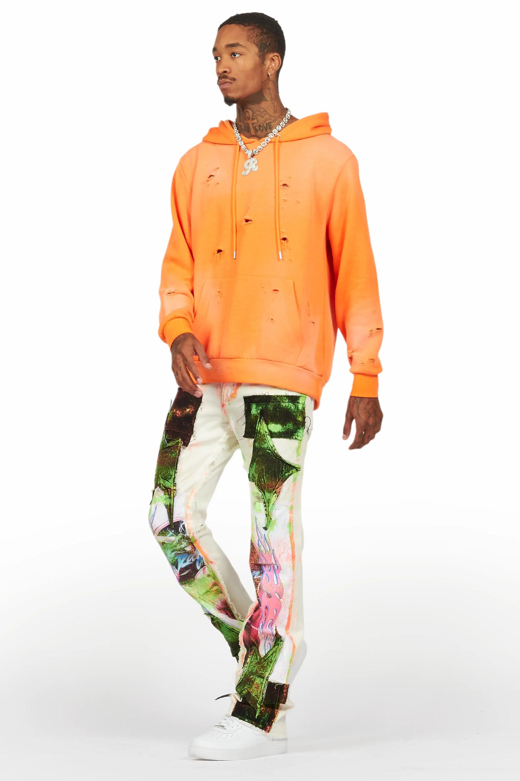 Helki Beige/Green Roller Paint Stacked Flare Jean Male Product Image