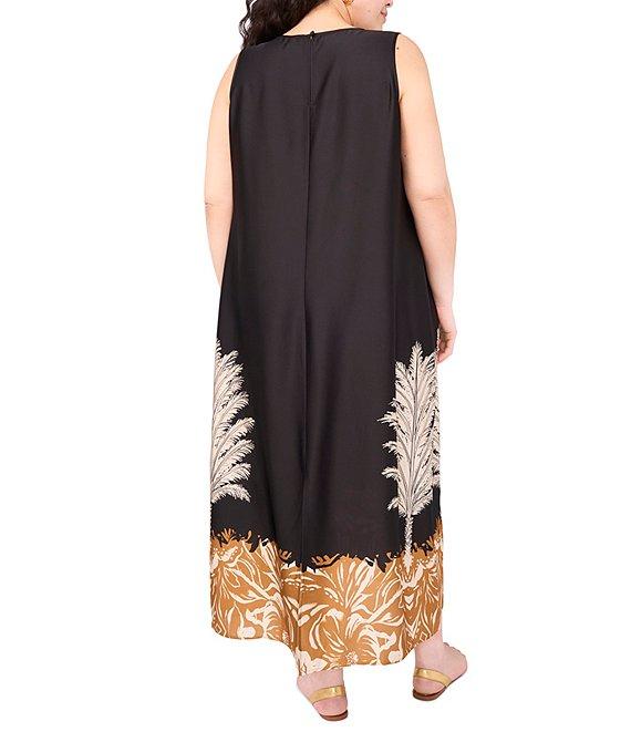 Vince Camuto Plus Size Printed Crew Neckline Sleeveless Shift Maxi Dress Product Image