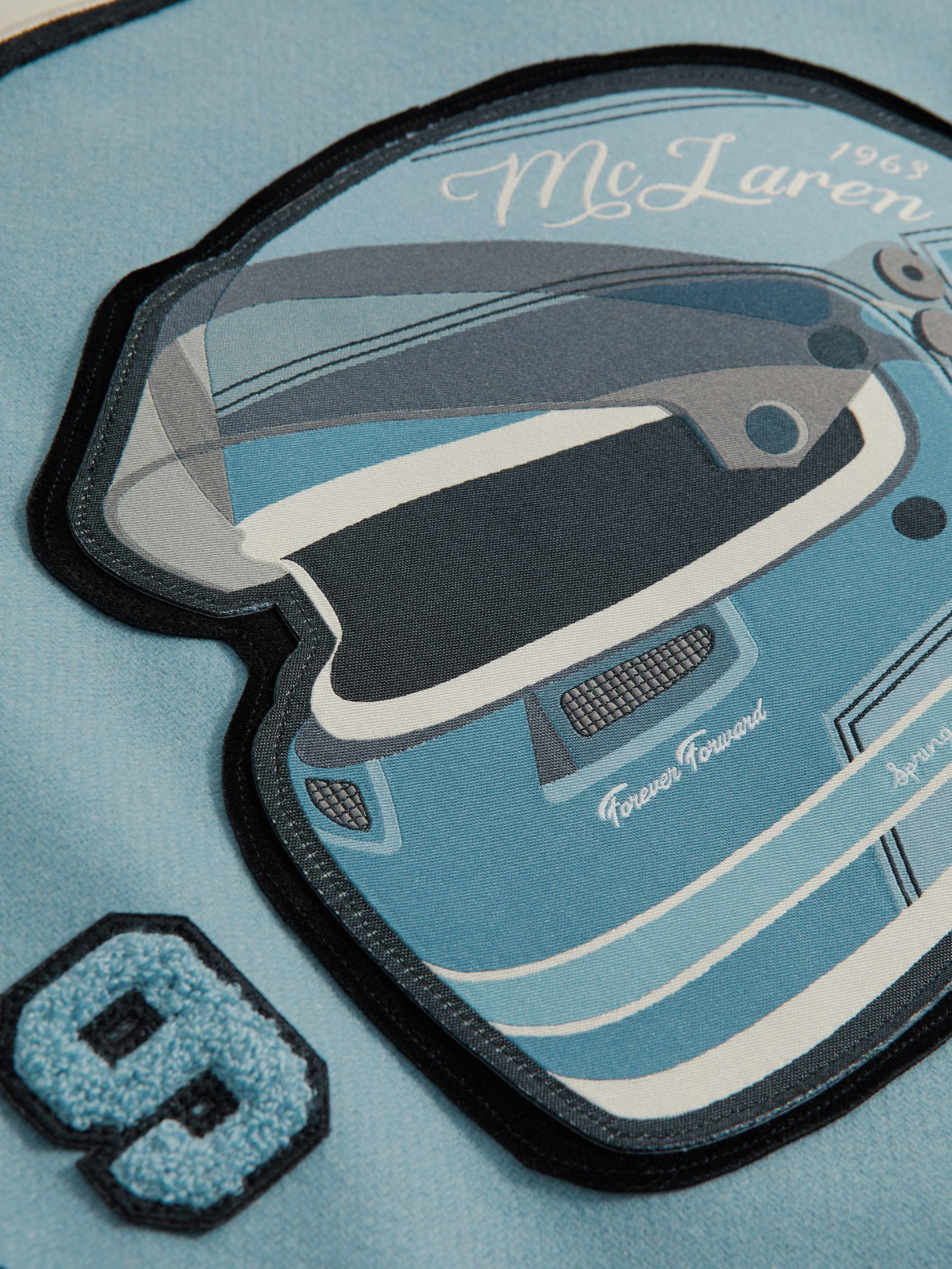 Leather Varsity Jacket in Soft Blue/Ecru Product Image