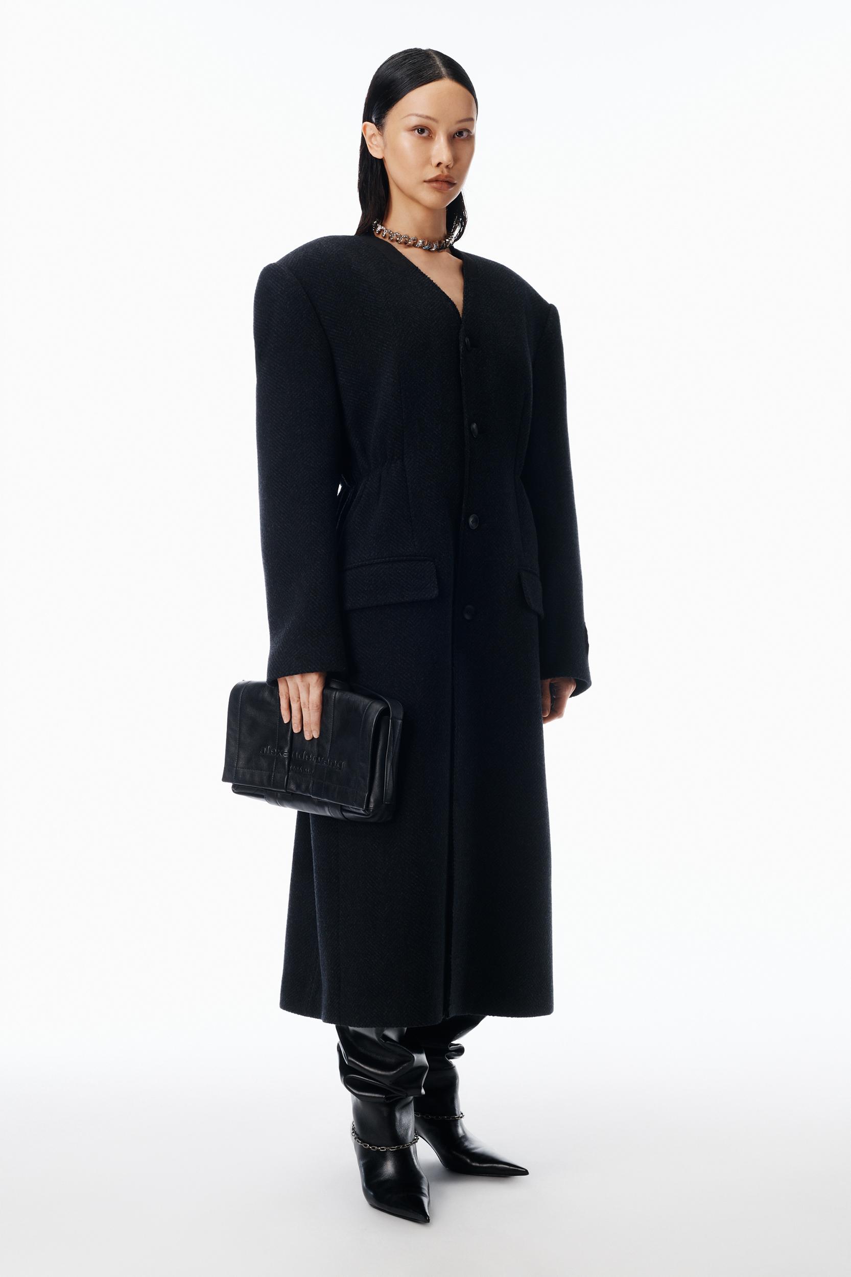 Collarless Coat In Double Tweed Wool Product Image